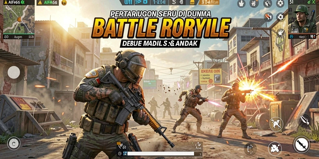Tangkapan layar utama AIFA66 menampilkan aksi seru dalam permainan Battle Royale.