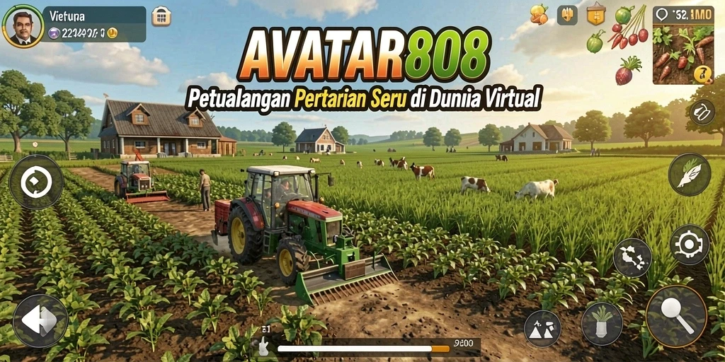 Gameplay AVATAR808 menampilkan aktivitas pertanian yang seru dan interaktif.