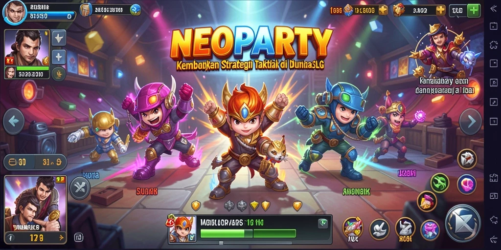 Tampilan gameplay NEOPARTY yang menarik dan dinamis.