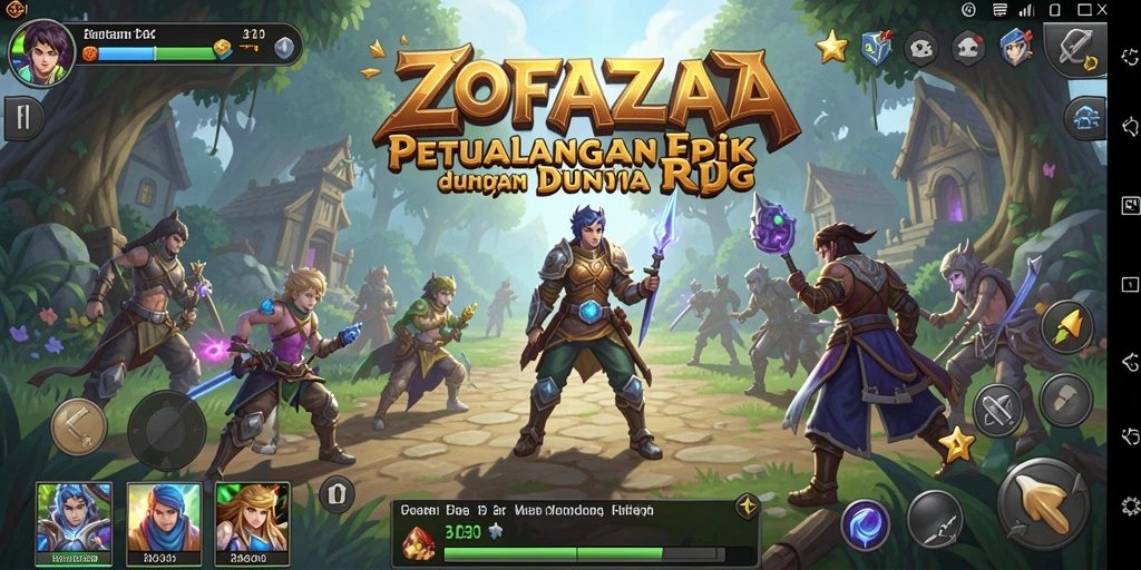 Tangkapan layar gameplay ZOFAZA menampilkan pertarungan epik karakter pemain.
